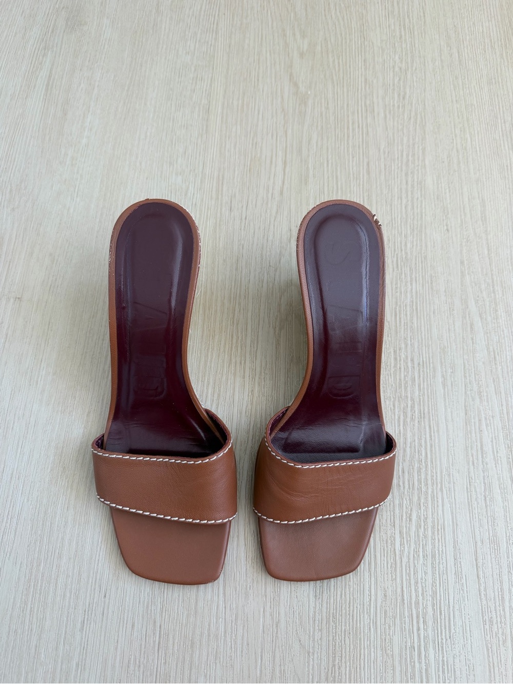STAUD Brown Wedge Mule Leather Sandals 37 Size 7
